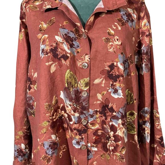John Mark Tunic Style Rust Floral Button Front Shirt Size 2X - Picture 3 of 12